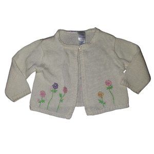 b.t. kids Girls One Button Cardigan Sweater Ivory Flowers Size 12 M GUC